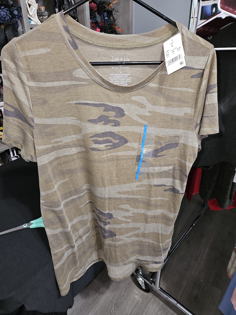 Womens Short Sleeve Camo Crew Tee - Olive Camo